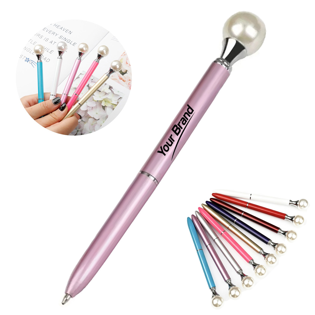 Faux Pearl Topper Metal Twist Ballpoint Pen