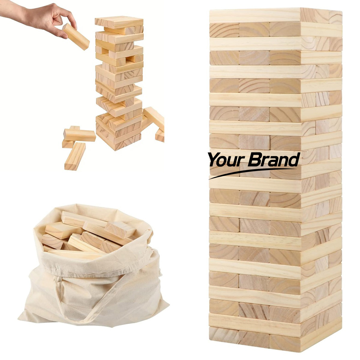 Wooden Tumbling Tower Stacking Game With Pouch