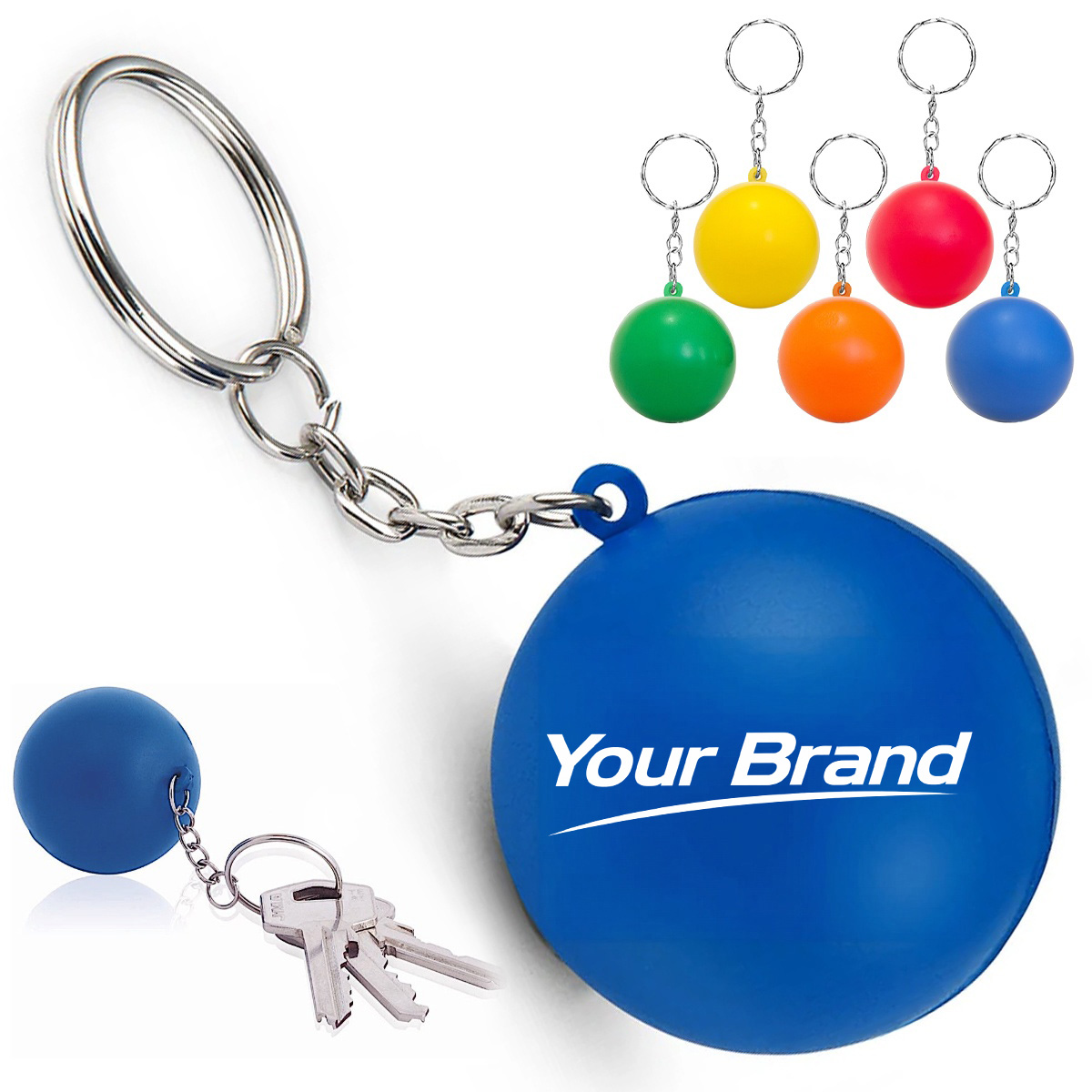 Mini Round PU Foam Stress Reliever Ball Keychain Keyring