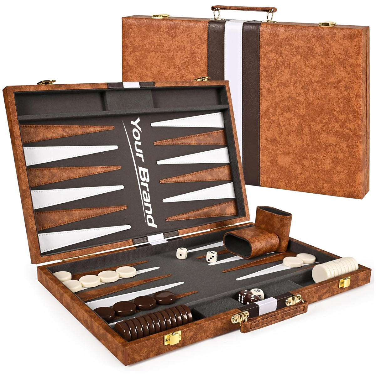 15 Inch Backgammon Board Game Suitcase Set