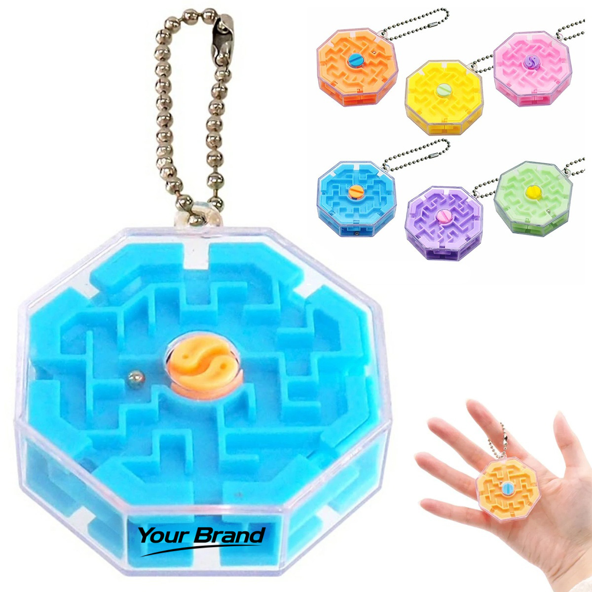 Portable Mini Octagon Maze Puzzle Keychain Fidget Toy