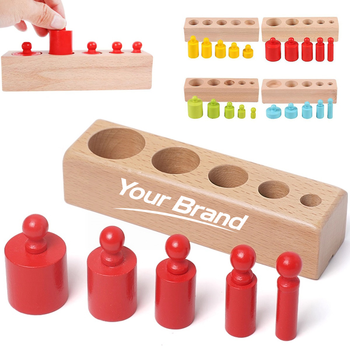 Wooden Knobbed Cylinder Socket Puzzle Set