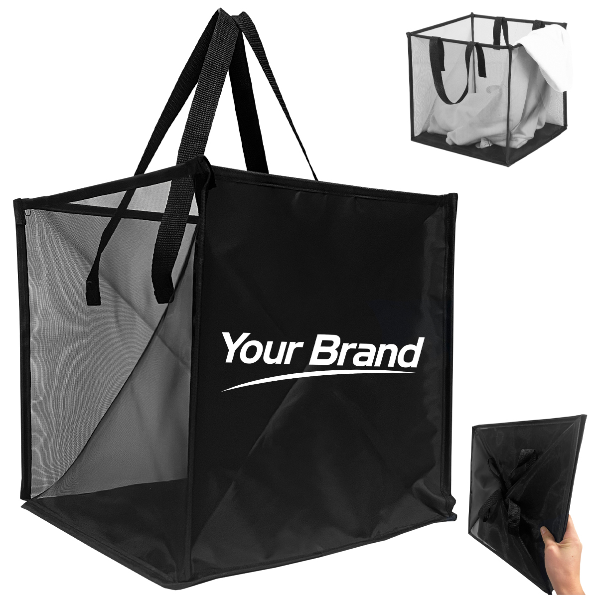 Foldable Square Mesh Laundry Hamper with Reinforced Handles