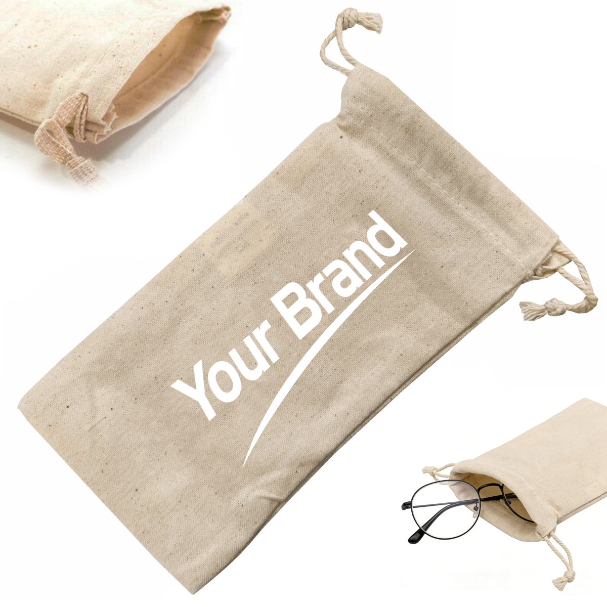 Eco-Friendly Cotton Drawstring Glasses Pouch & Cleaning Bag