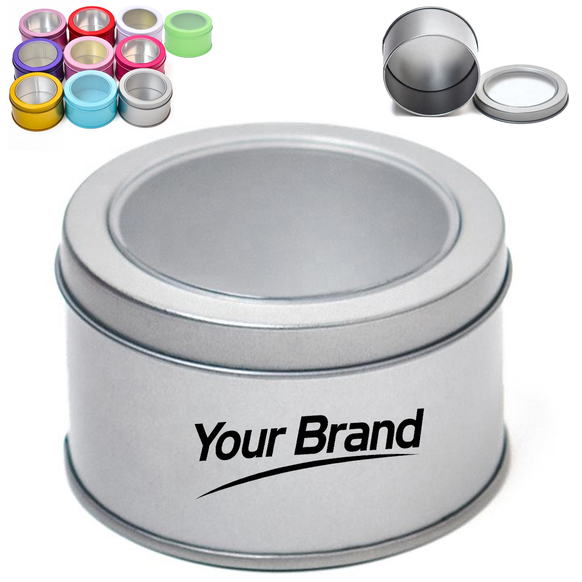 Round Metal Tin Canister with Clear Window Lid