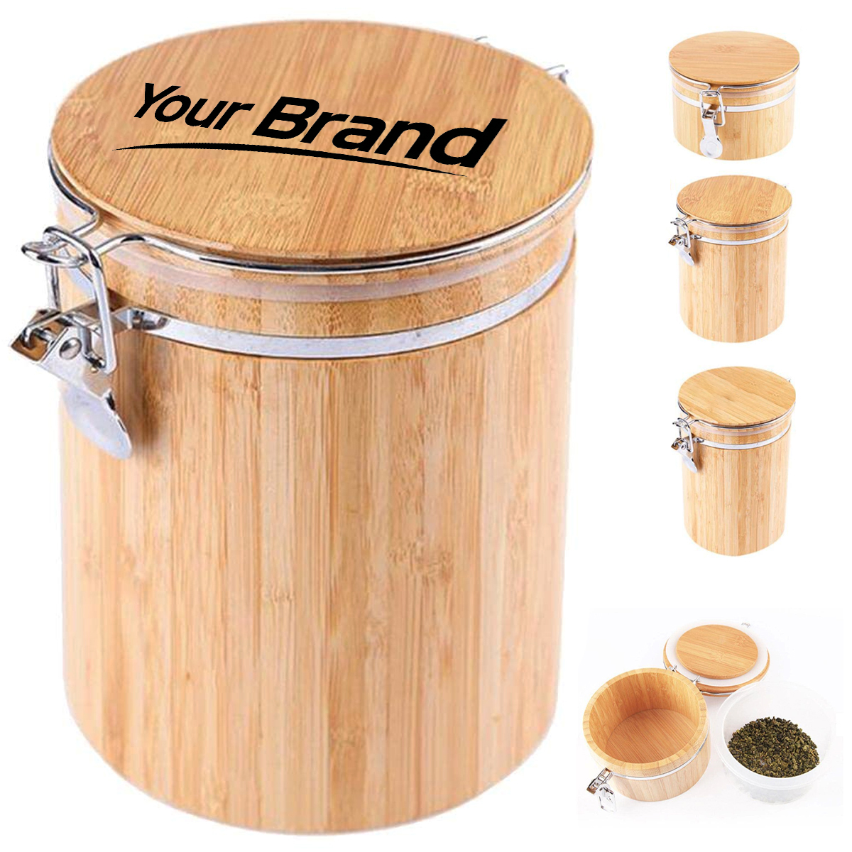 Airtight Bamboo Finish Stainless Steel Food Storage Canister