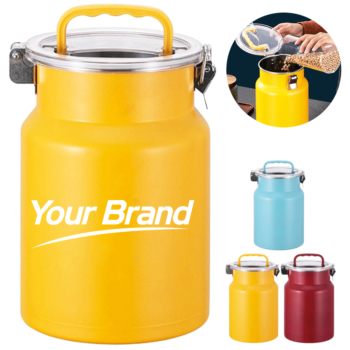 5L Large Stainless Steel Airtight Canister w/ Window Lid