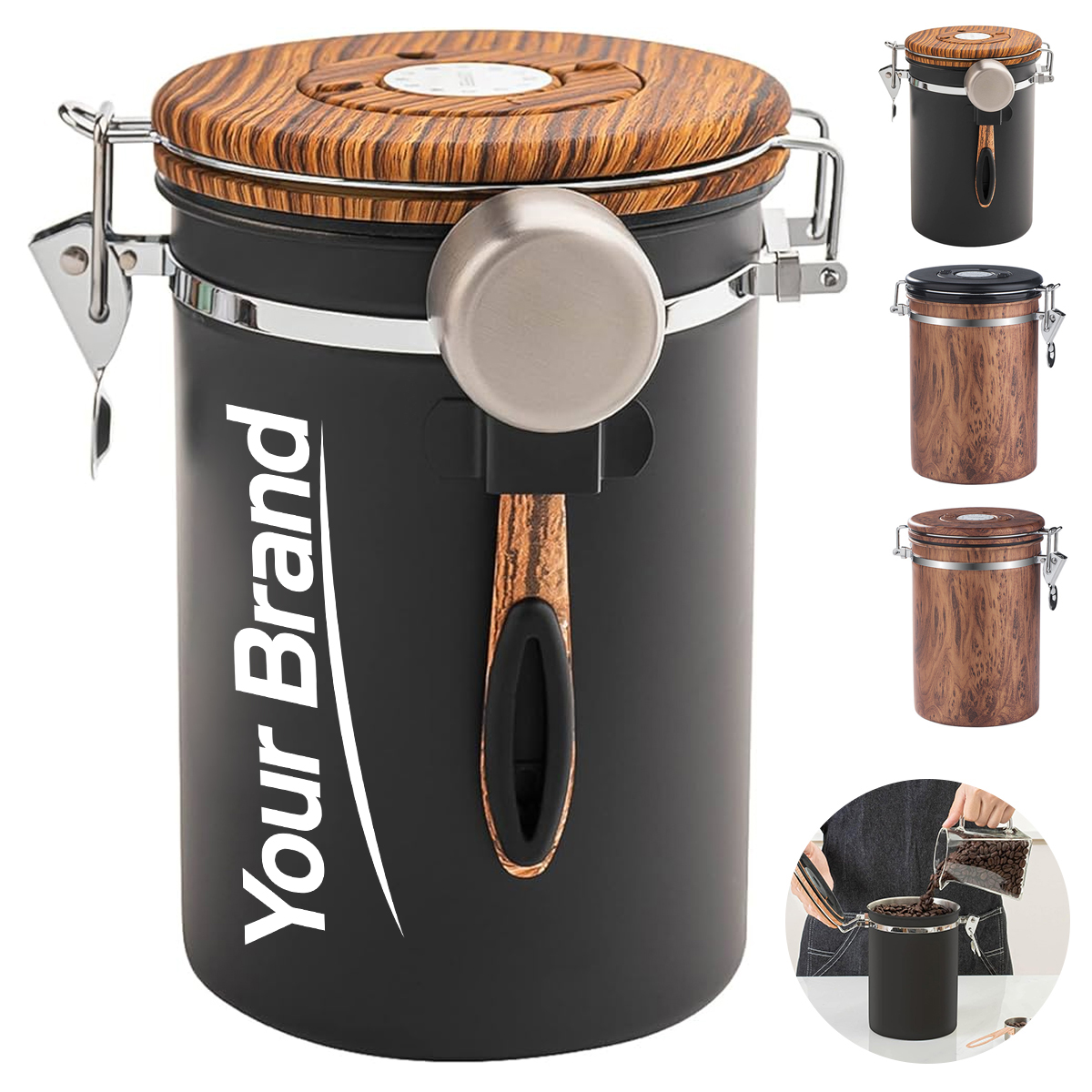 Stainless Steel Airtight Coffee Canister w/ CO2 Valve & Date