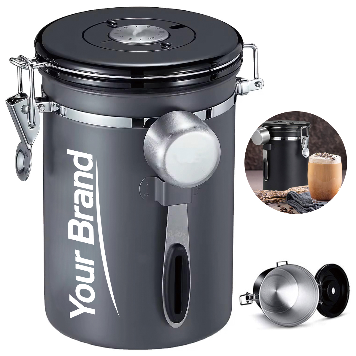 Stainless Steel Airtight Coffee Canister w CO2 Valve & Date