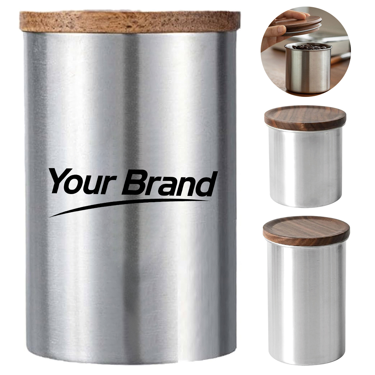 Stainless Steel Airtight Coffee Canister w/ Acacia Wood Lid
