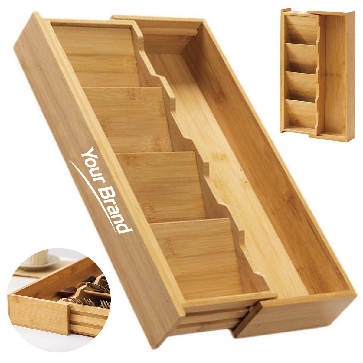 Expandable Bamboo Kitchen Drawer Organizer & Cutlery Tray