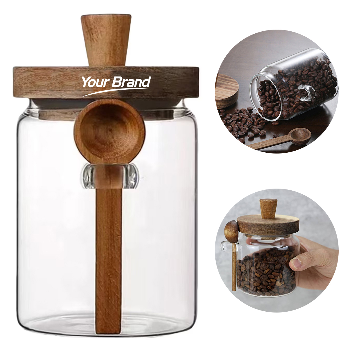 400ml Glass Storage Jar with Acacia Wood Lid & Spoon Holder