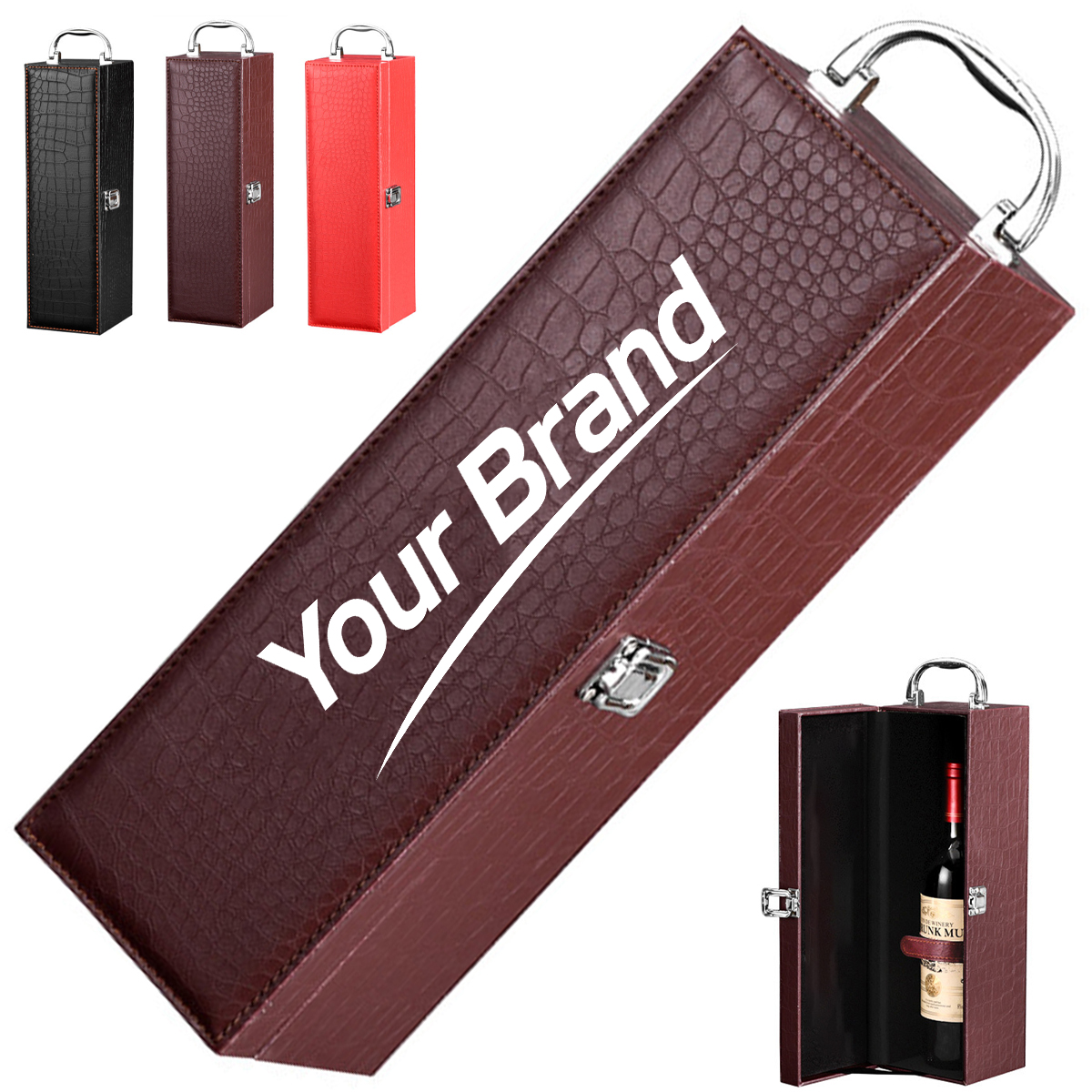 Luxury Single Bottle Leather Wine Gift Box with Handle