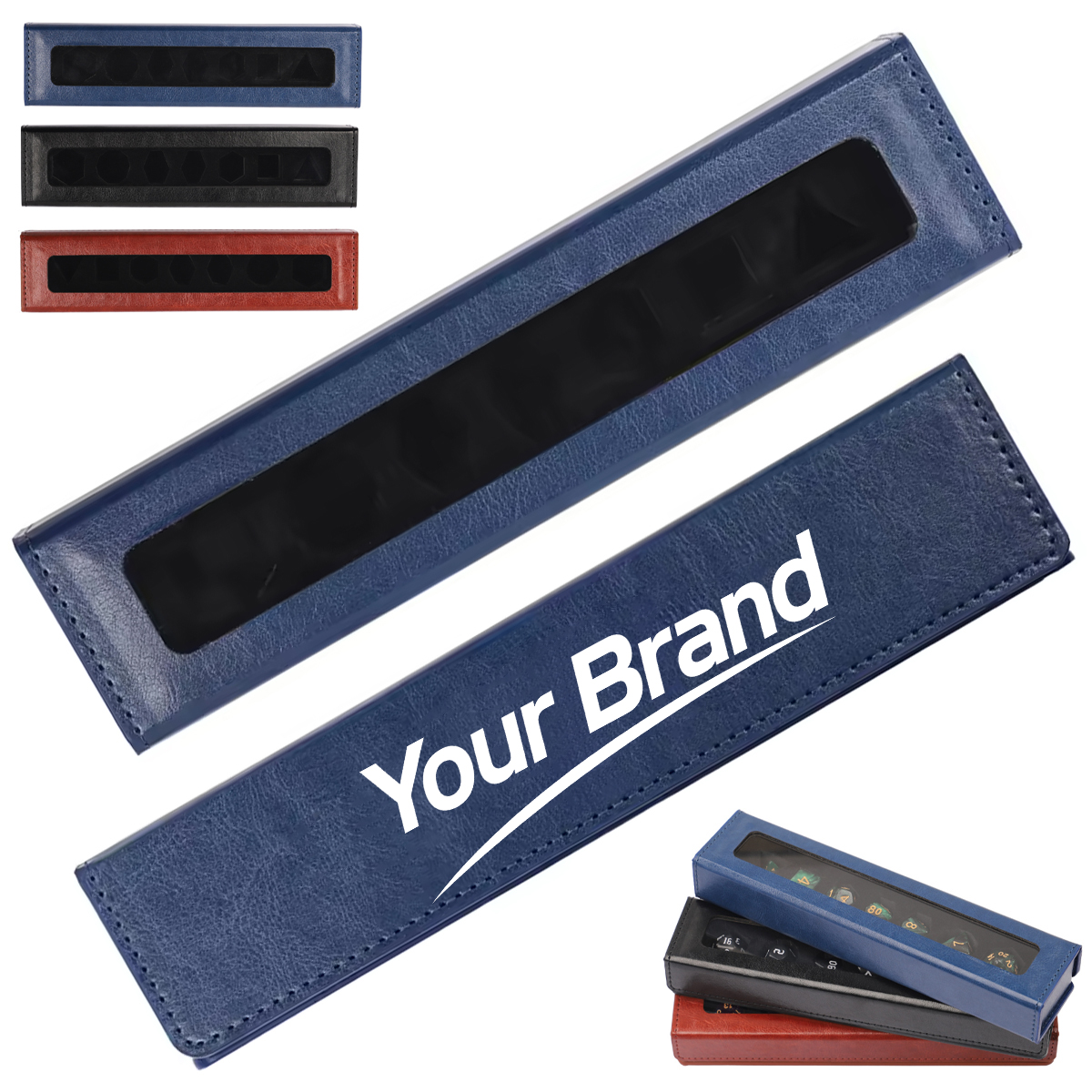 Premium Rectangular Leather Dice Storage Case w/Magnetic Lid
