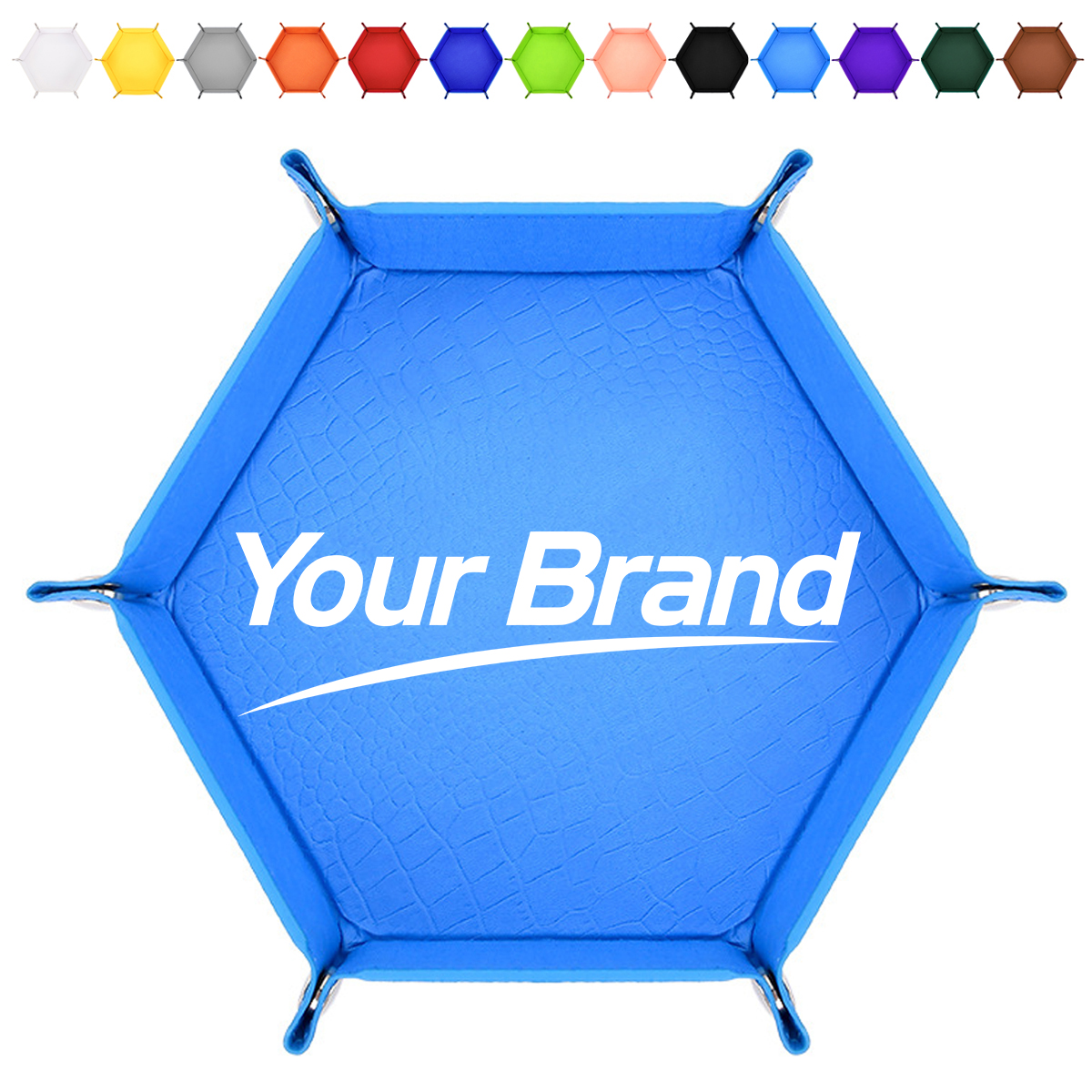 Foldable Hexagonal PU Leather Dice Rolling Tray & Valet
