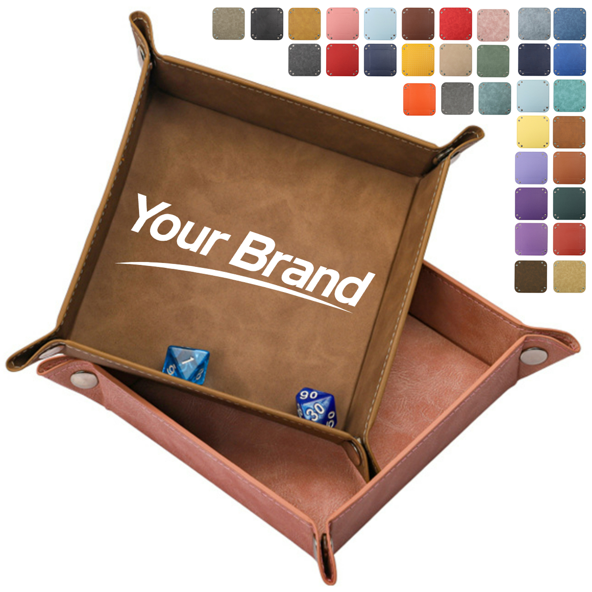 Foldable Square PU Leather Dice Rolling Tray w/ Snap Corners