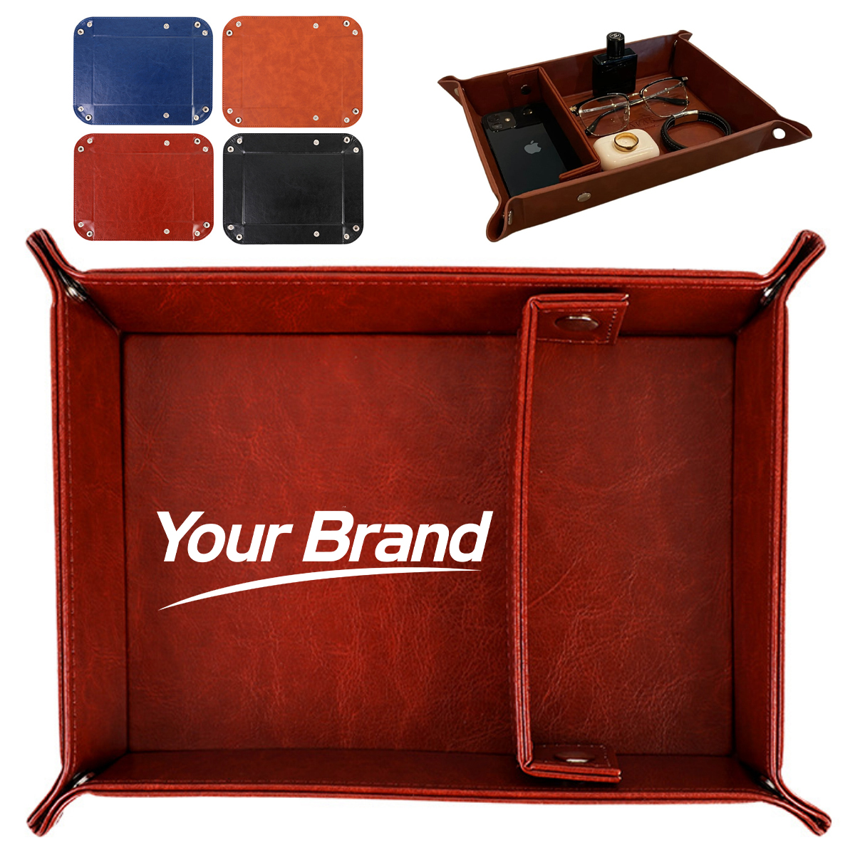 Foldable Square PU Leather Dice Rolling Tray w/ Snap Corners