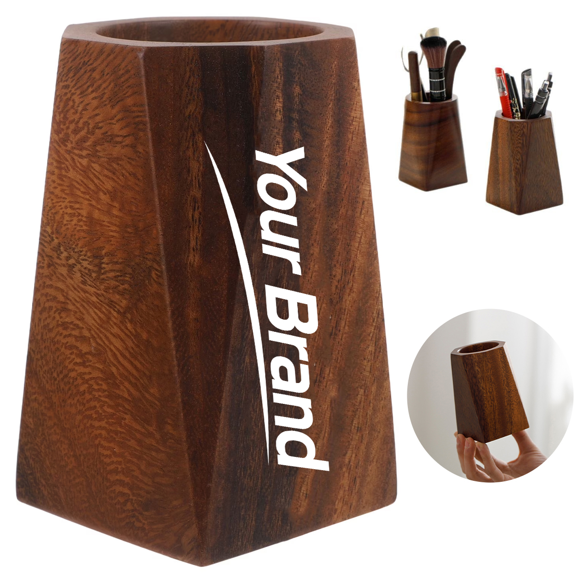 Creative Geometric Tapered Solid Wood Pen Holder & Ornament