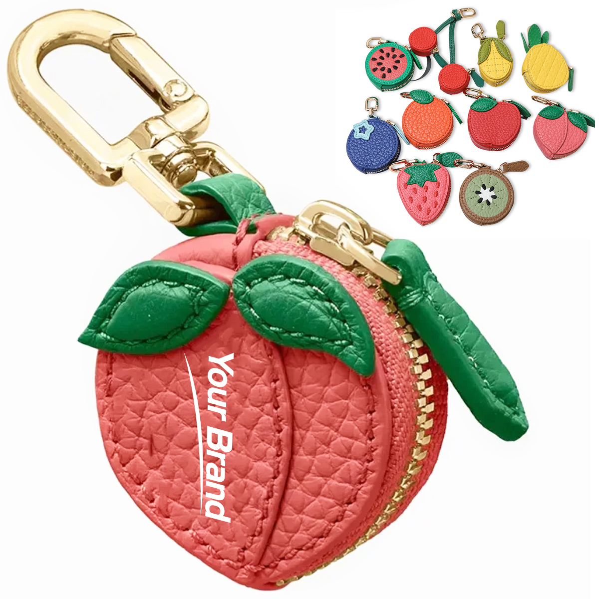 Fruit Shaped Mini Leather Coin Purse Keychain & Bag Charm