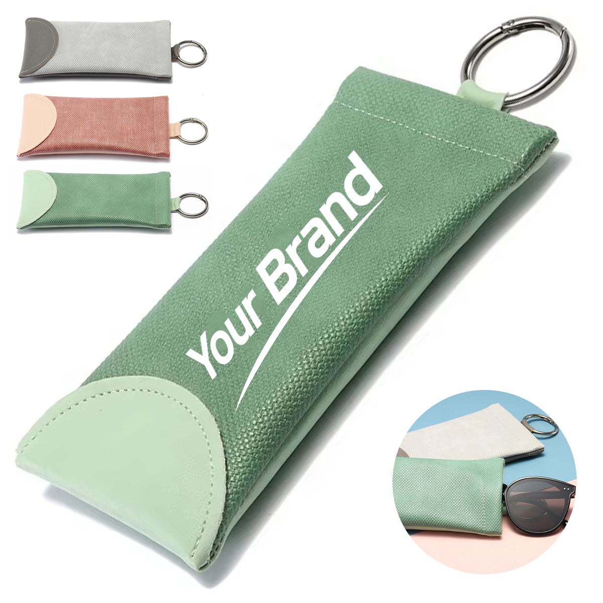 Portable Soft PU Leather Sunglasses Pouch with Keyring Loop