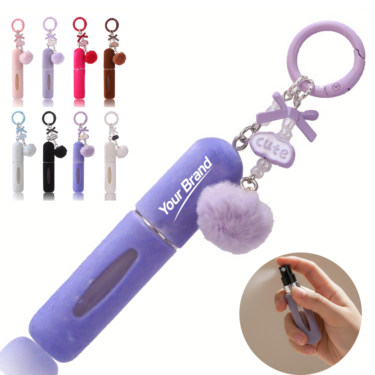 5ml Plush Bottom-Fill Perfume Atomizer Keychain w/ Bag Charm