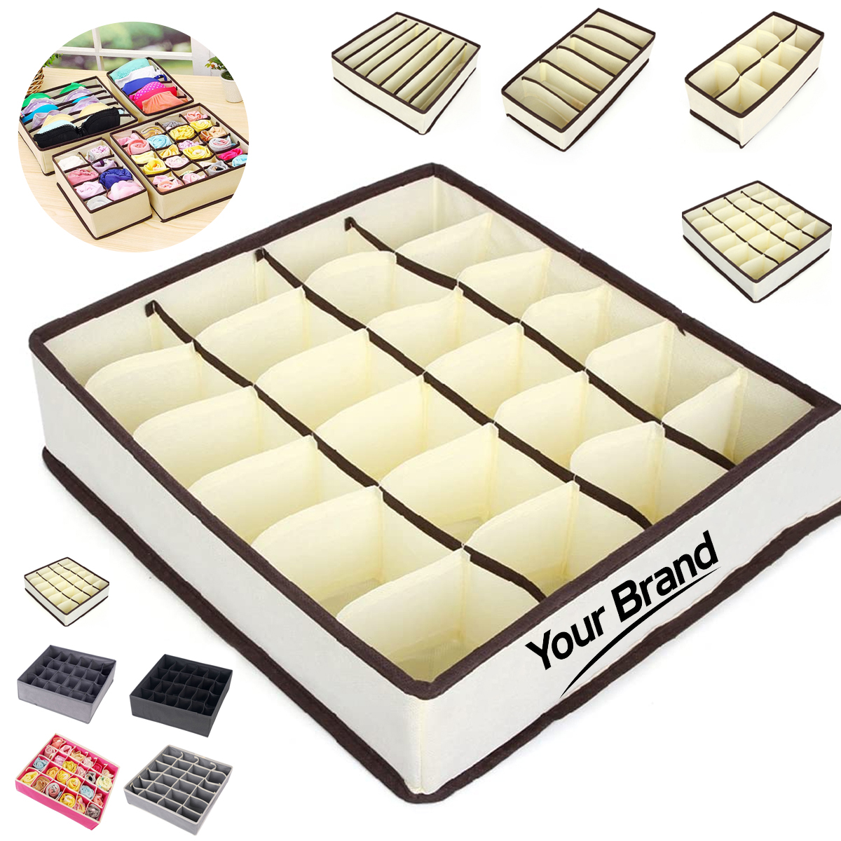 Foldable 16-Grid Fabric Drawer Organizer for Socks&Underwear