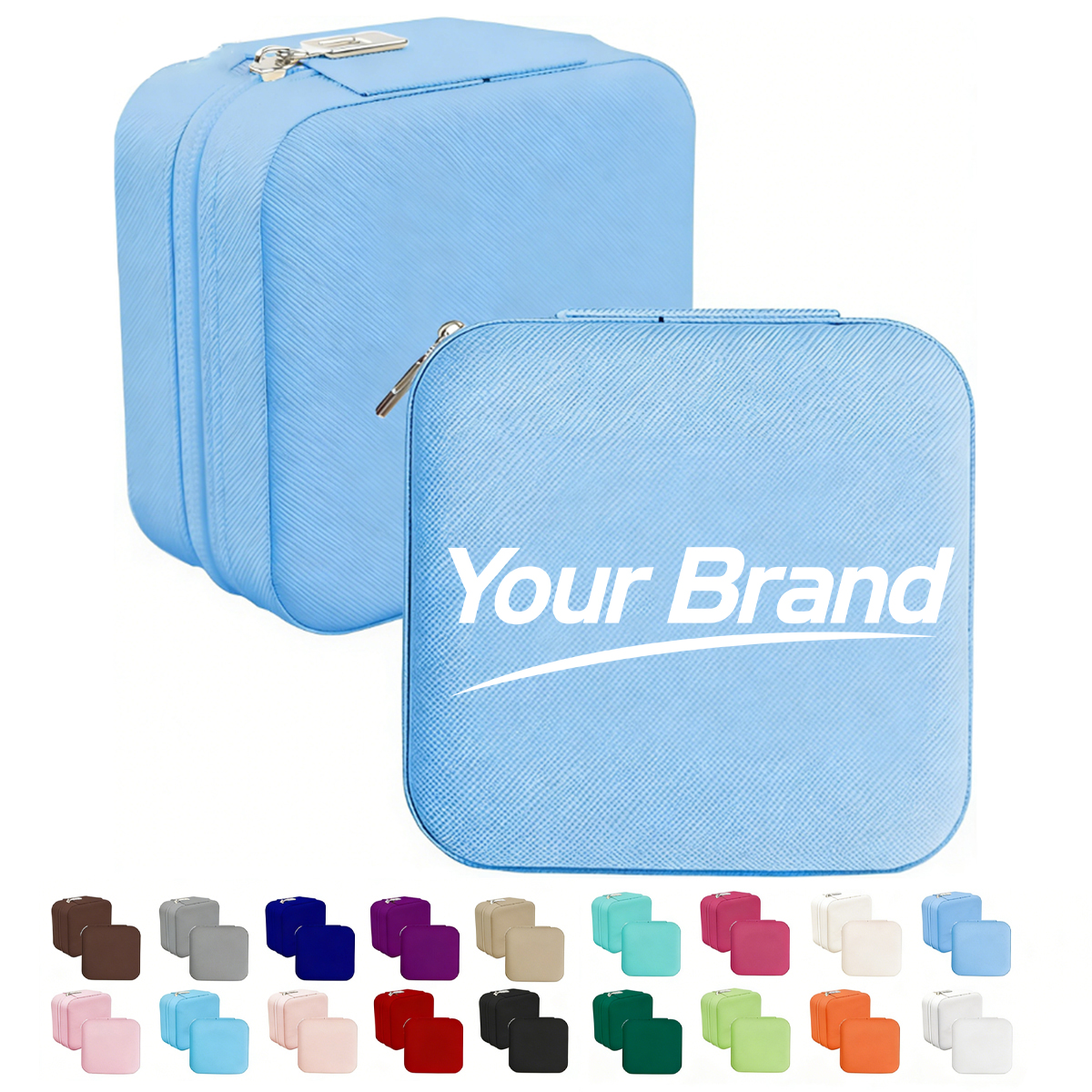 Portable PU Leather Travel Jewelry Organizer Case w/ Zipper