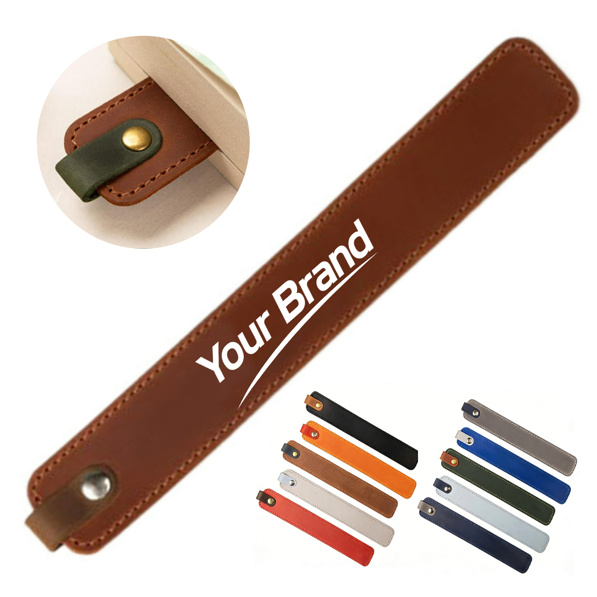 Two-Tone PU Leather Bookmark w/ Metal Rivet & Foil Stamping