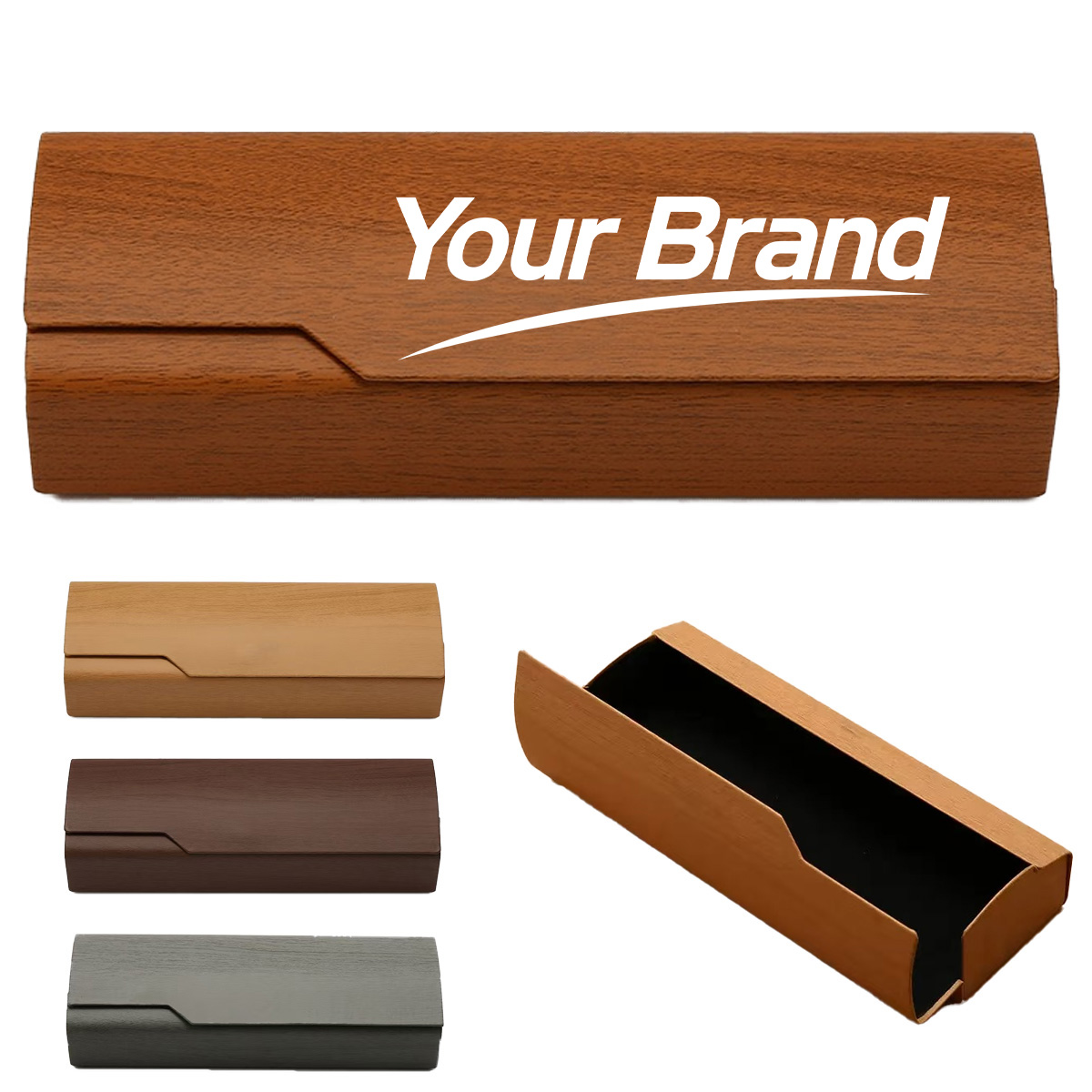 Wood Grain Hard Shell Eyewear Case with Magnetic Flip Cover