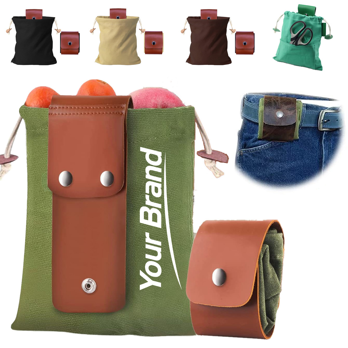 Canvas Foraging Pouch with Genuine Leather Belt Attachment