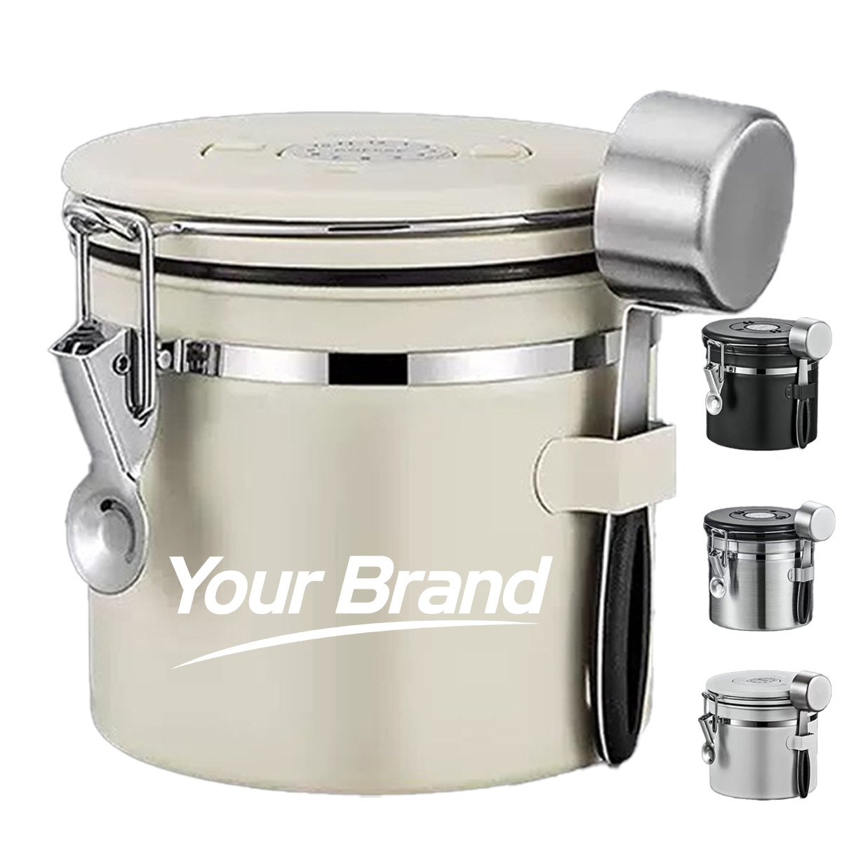 Stainless Steel 1.2L Coffee Bean Canister w/ Tracker & Scoop