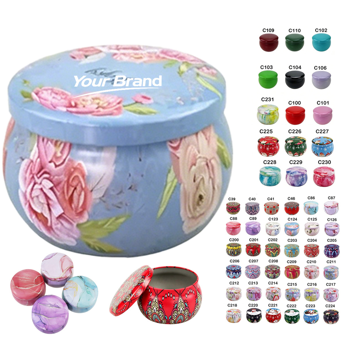 Decorative Metal Scented Candle Tin and Storage Jar