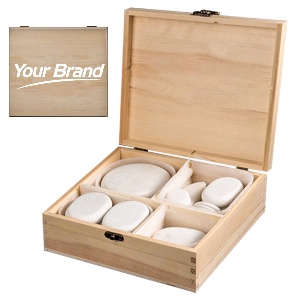 20-Piece Professional Cold Massage Stone Set in Wooden Box