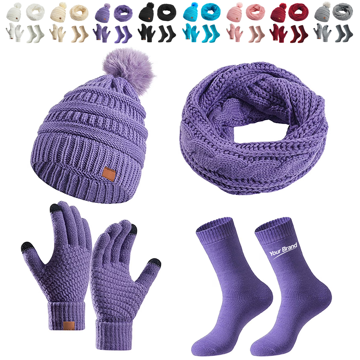 Premium Knit Winter Warmth Beanie Scarf Glove Sock Set