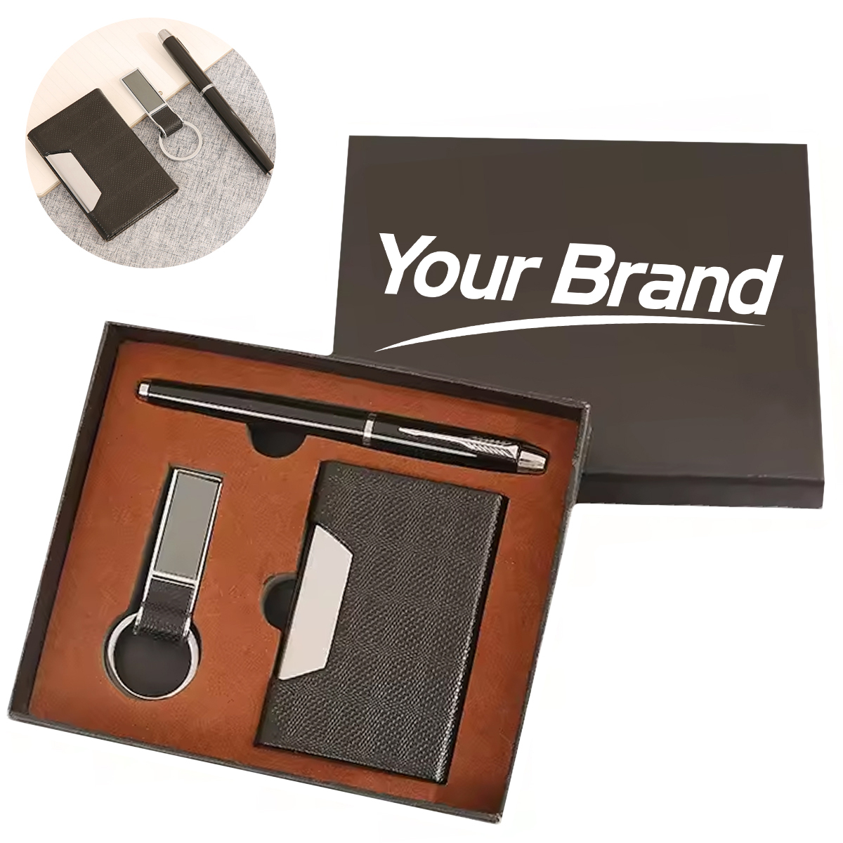 Premium 3-Piece Metal Pen Keychain And Card Holder Gift Set