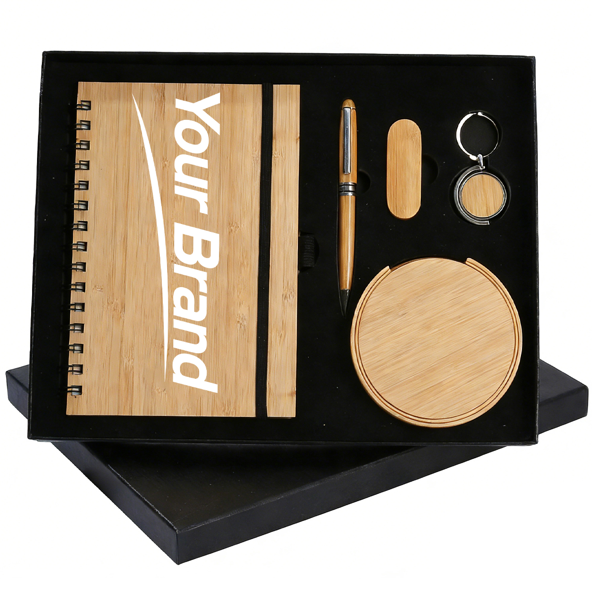 Sustainable Bamboo 5-Piece Notebook Pen Coaster Gift Set