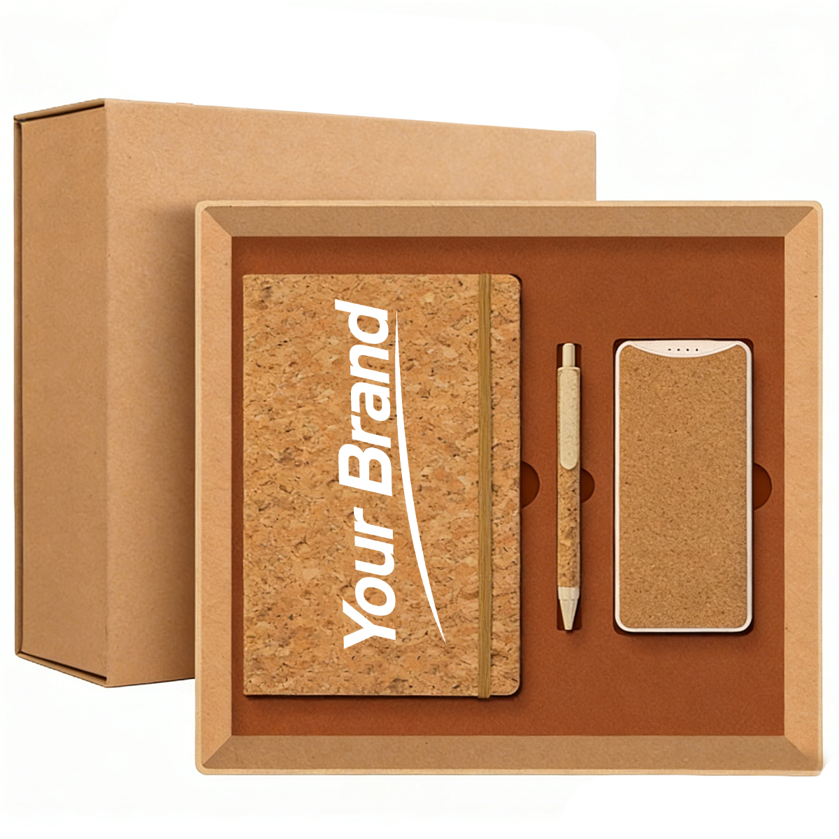 Sustainable Cork Notebook Pen And Power Bank Gift Set