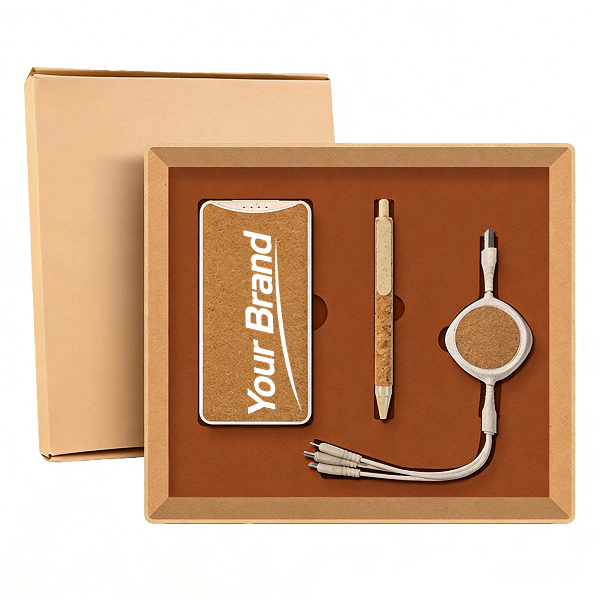 Sustainable Cork Power Bank Pen & Retractable Cable Gift Set