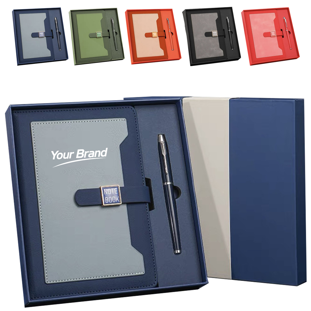 TwoTone A5 PU Leather Notebook & Metal Pen Business Gift Set