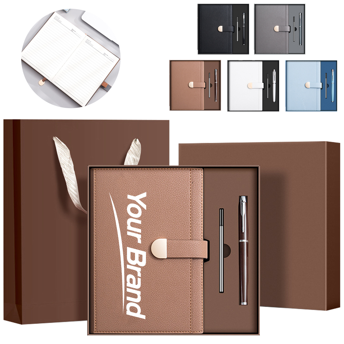 Premium Black A5 Notebook Pen And Refill Gift Set With Bag