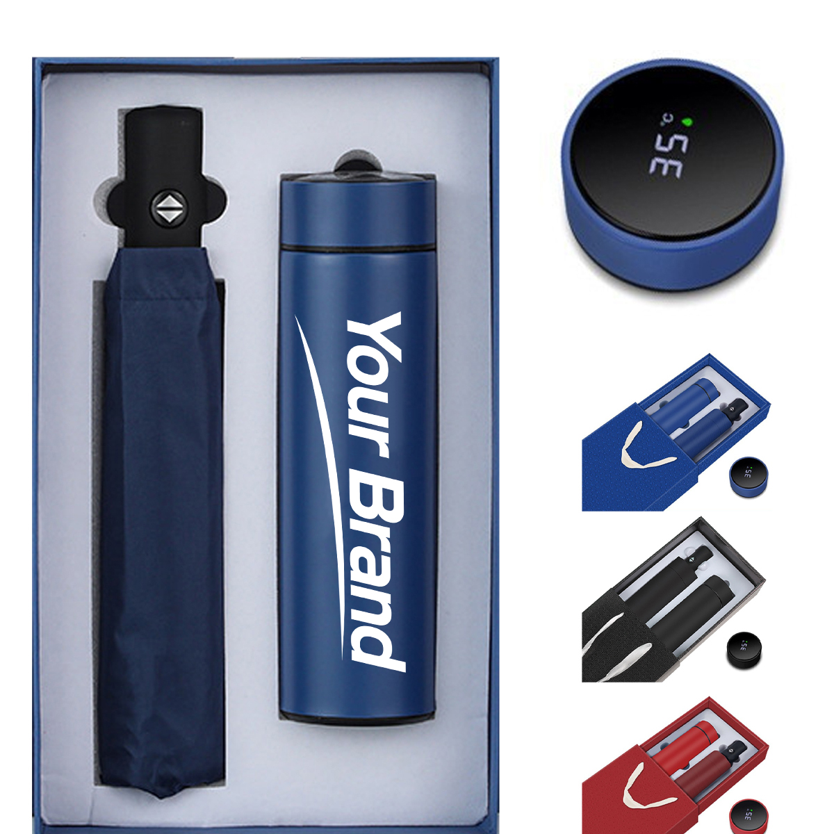 Automatic Umbrella & Temperature Display Thermos Gift Set