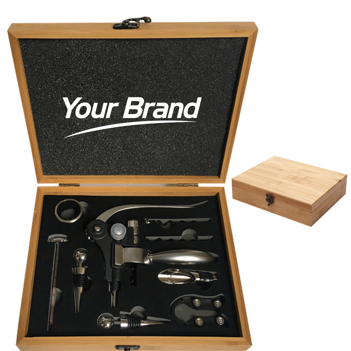 Luxury 9-Piece Rabbit Wine Opener Set In Bamboo Gift Box