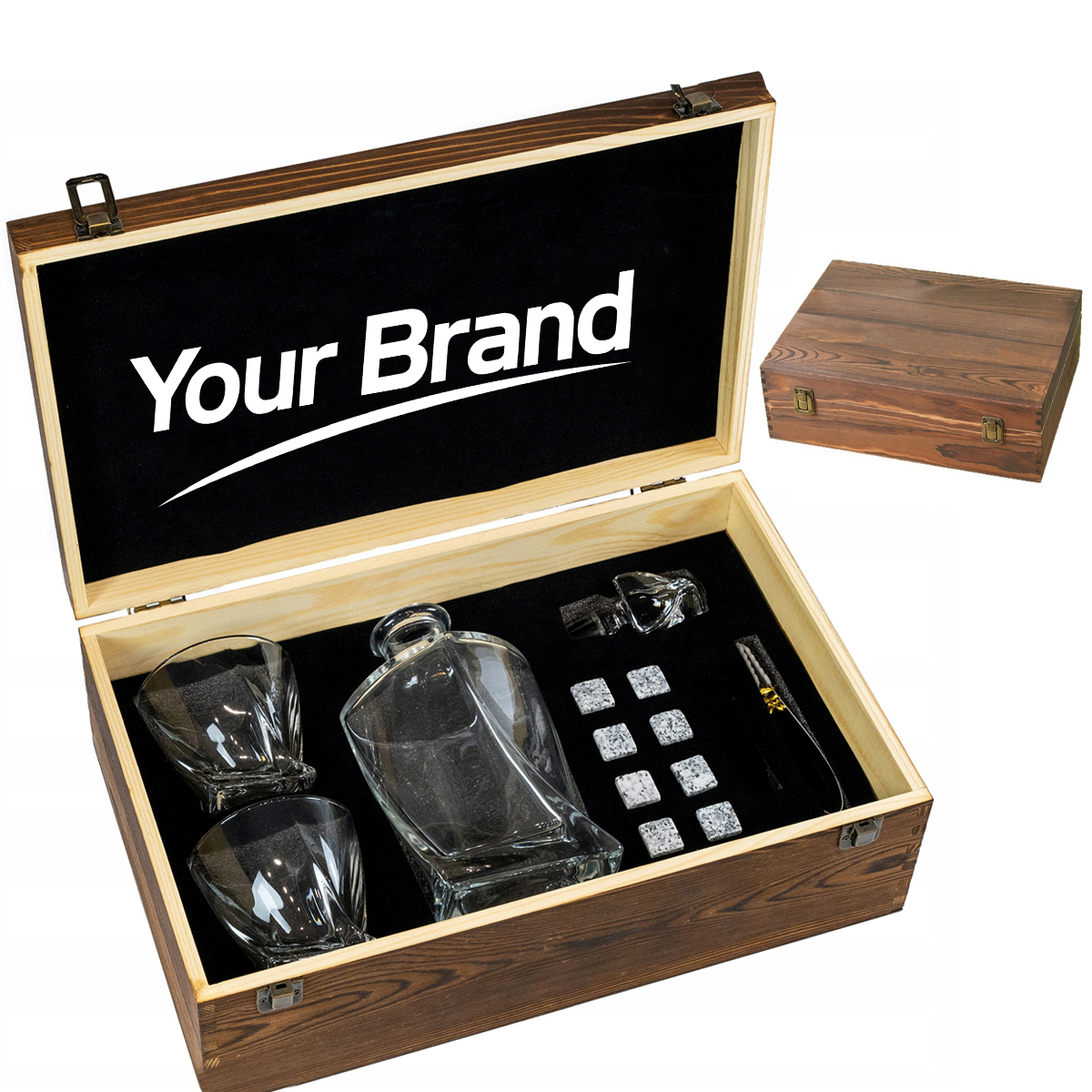 Twisted Whiskey Decanter And Chilling Stones Wooden Gift Set