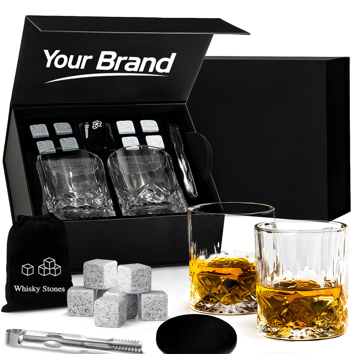 8-Piece Stainless Steel Whiskey Stones & Dual Glass Gift Set