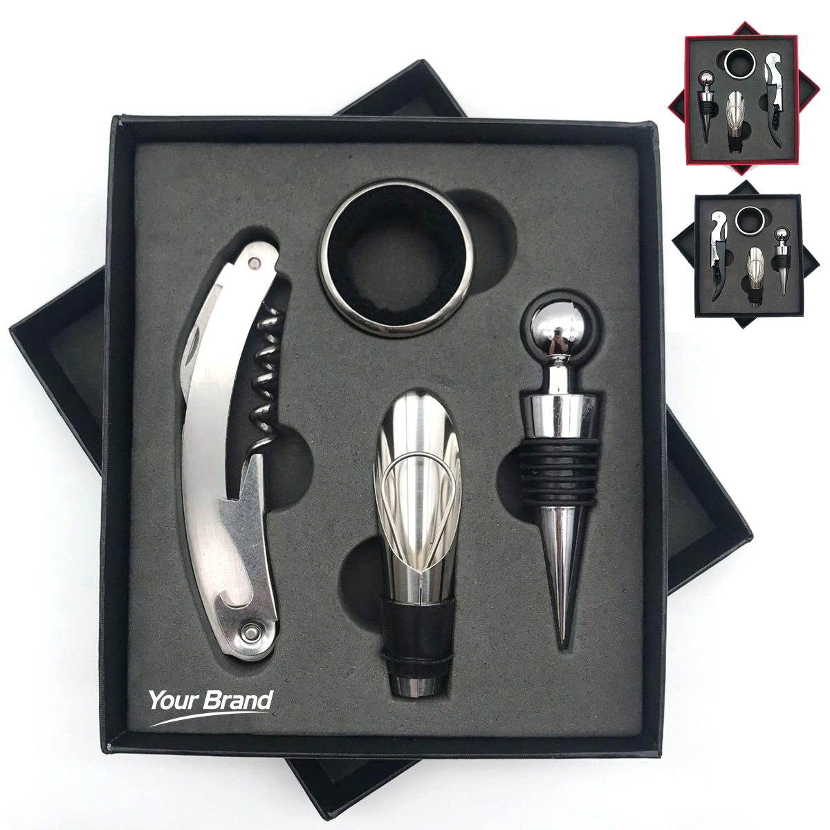 4Piece Wine Accessory Gift Set W/ Corkscrew & Vacuum Stopper