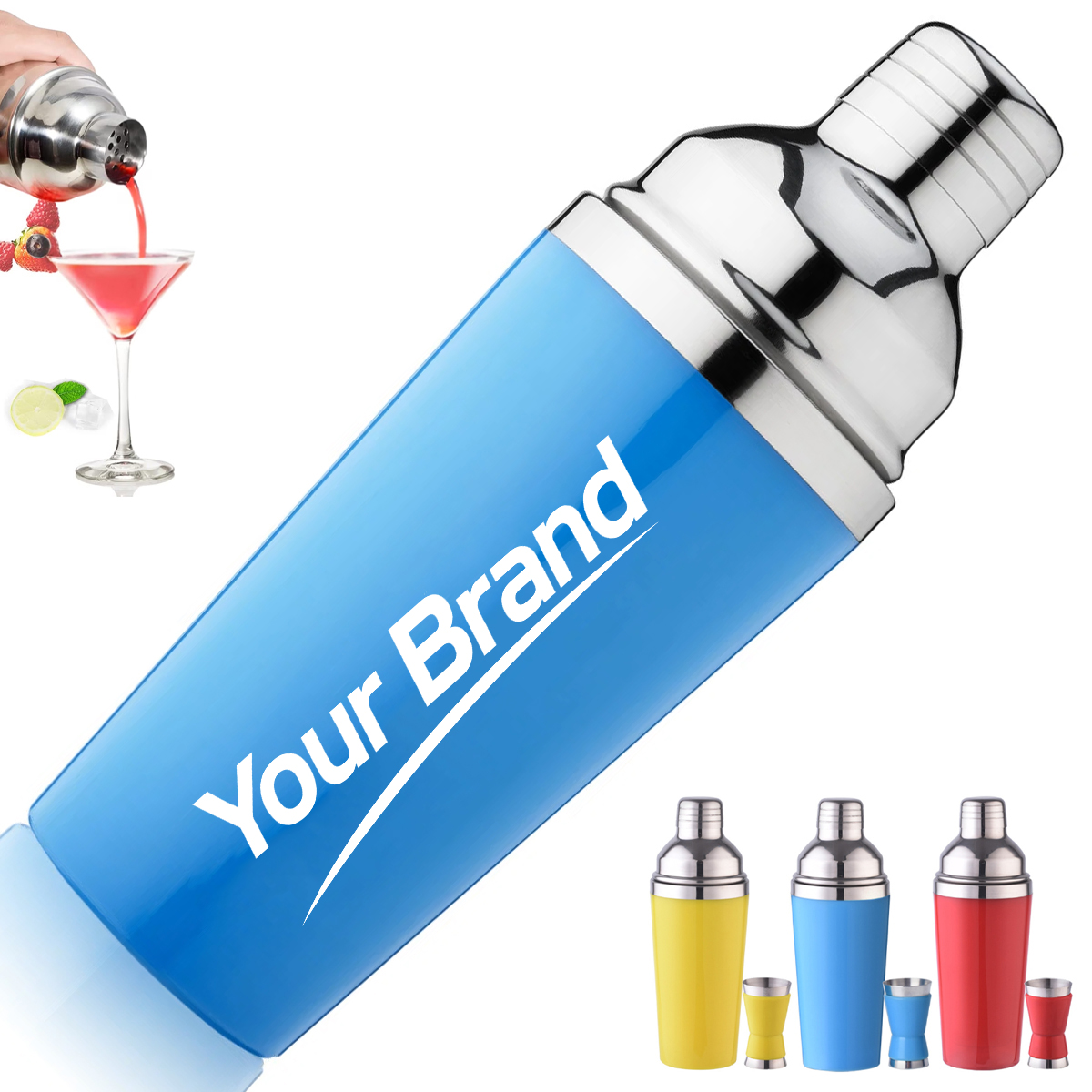 Plastic & Stainless Steel Cocktail Shaker Set W/ Jigger