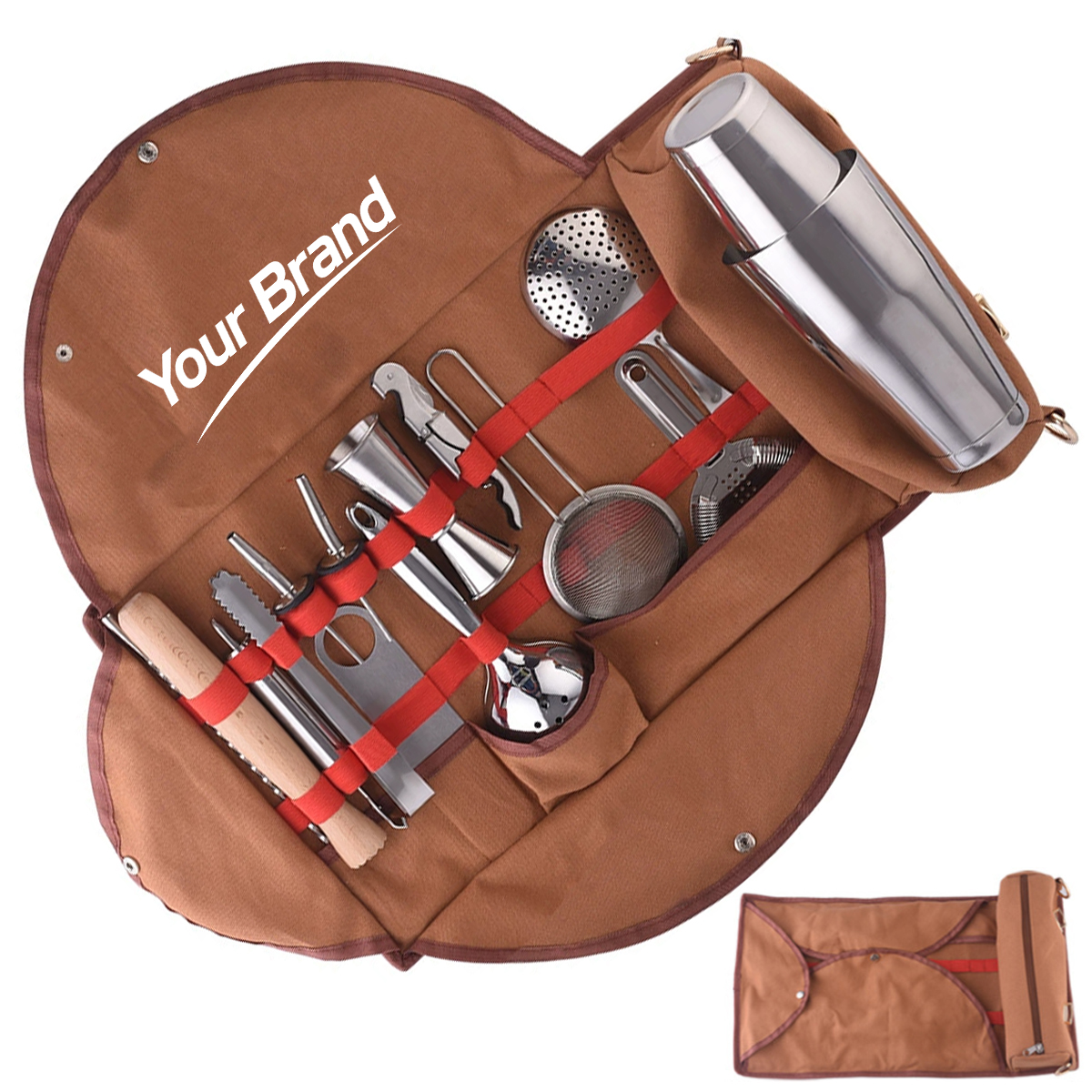 Stainless Steel Boston Shaker Bartender Kit W/ Roll-Up Bag