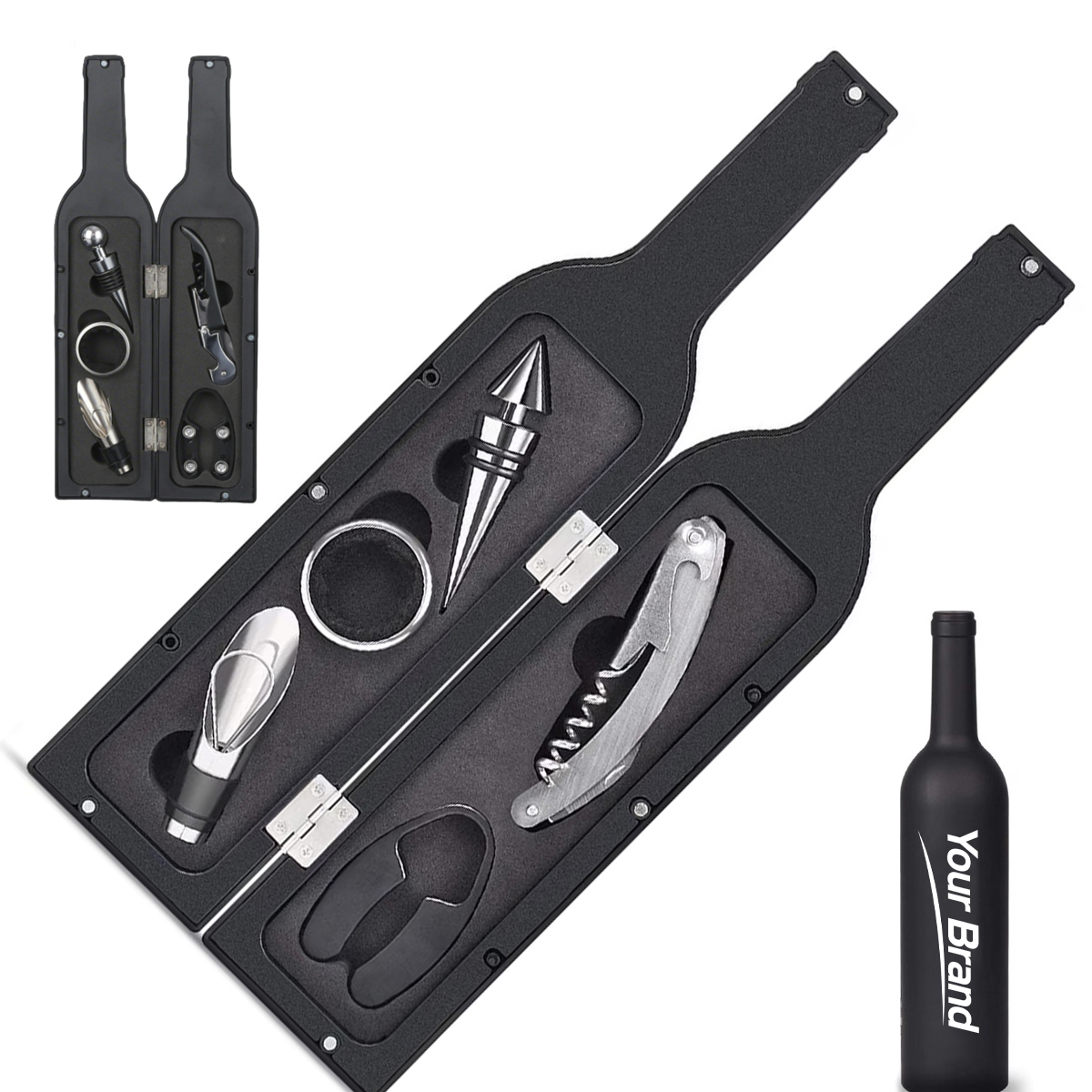 Matte Wine Bottle Shaped 5-Piece Bar Tool Gift Set