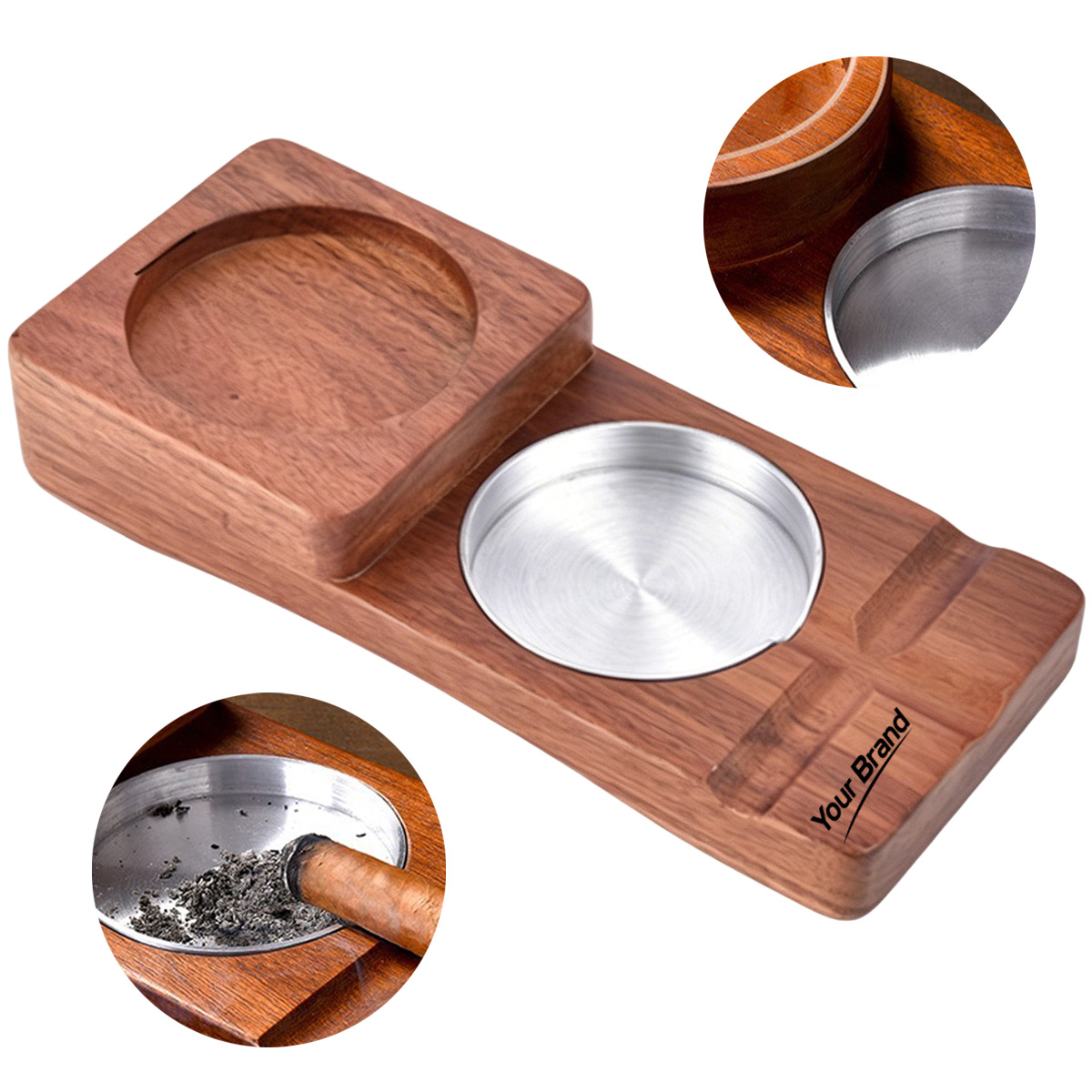 Wooden Ashtray Whiskey Glass Holder Multi Function Tray