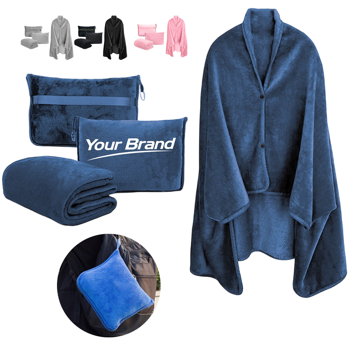 Foldable Flannel Blanket Wearable Throw With Pillow Set